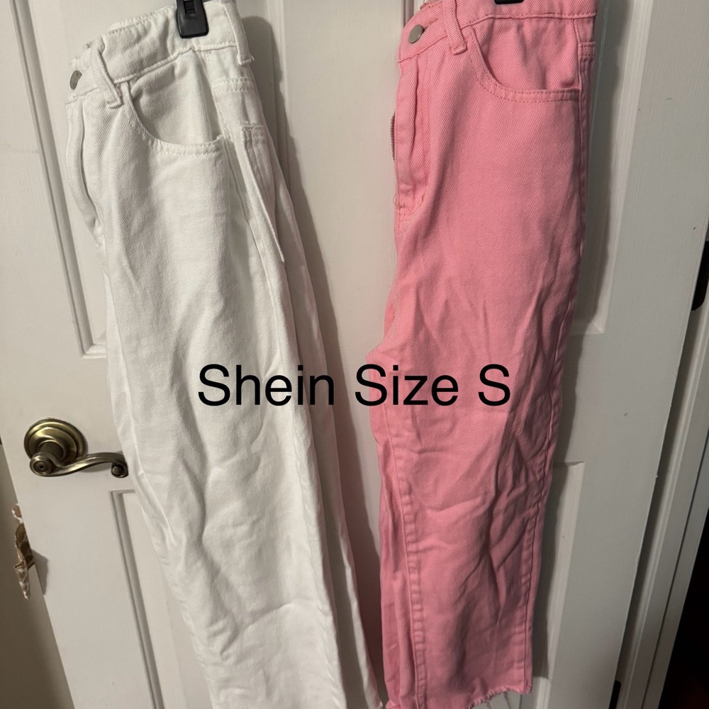 White and Pink Jeans - Size S